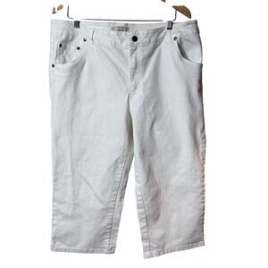 Woman Within White Denim Knee Length Pants Shorts SZ 18W Stretch Casual Vacation